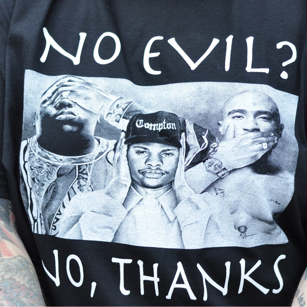 Black Graphic T-Shirt by southern gothic gangsters  NO EVIL OG print